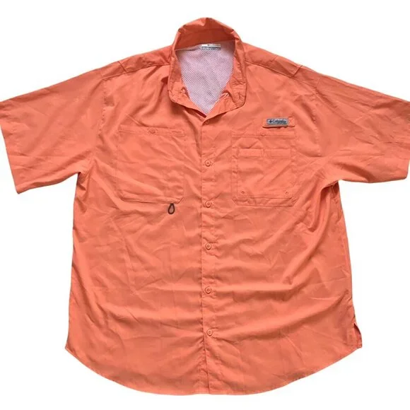 Columbia Sportswear PFG Button Performance Fishing Gear Shirt Orange Mens XL - Picture 1 of 12
